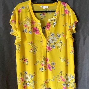 DR2 Yellow Flutter Sleeve Blouse with Mandarin Collar